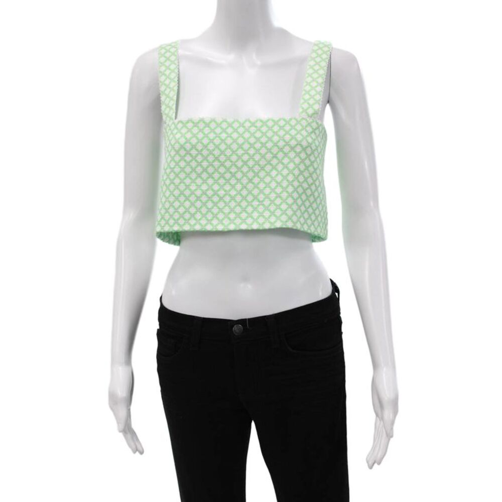Paola Zuin Women Cropped Tank Green Cotton Square Neck Geometric Size 40